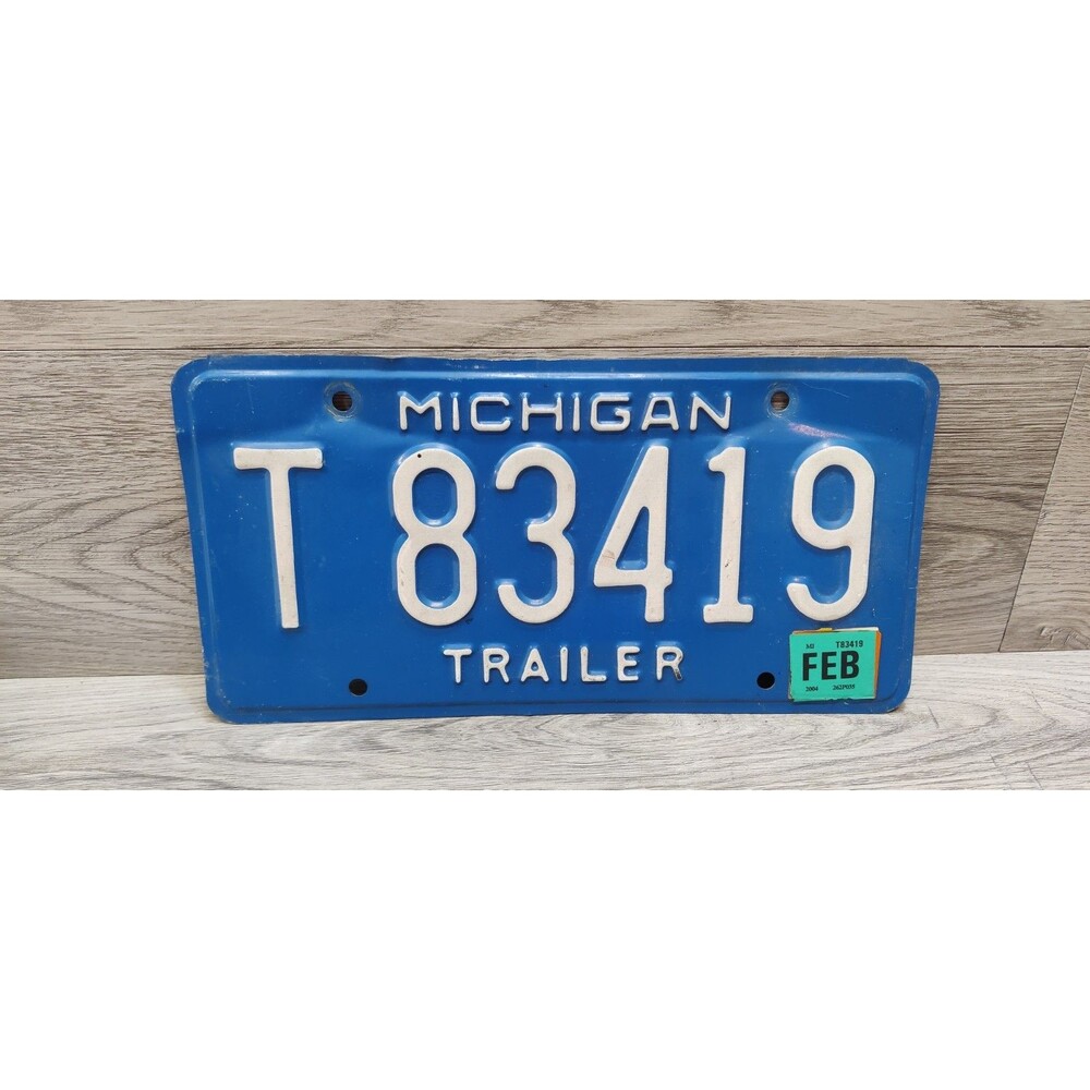 Michigan Trailer License Plate Blue Metallic T 83419 Auto Garage Man Cave Decor